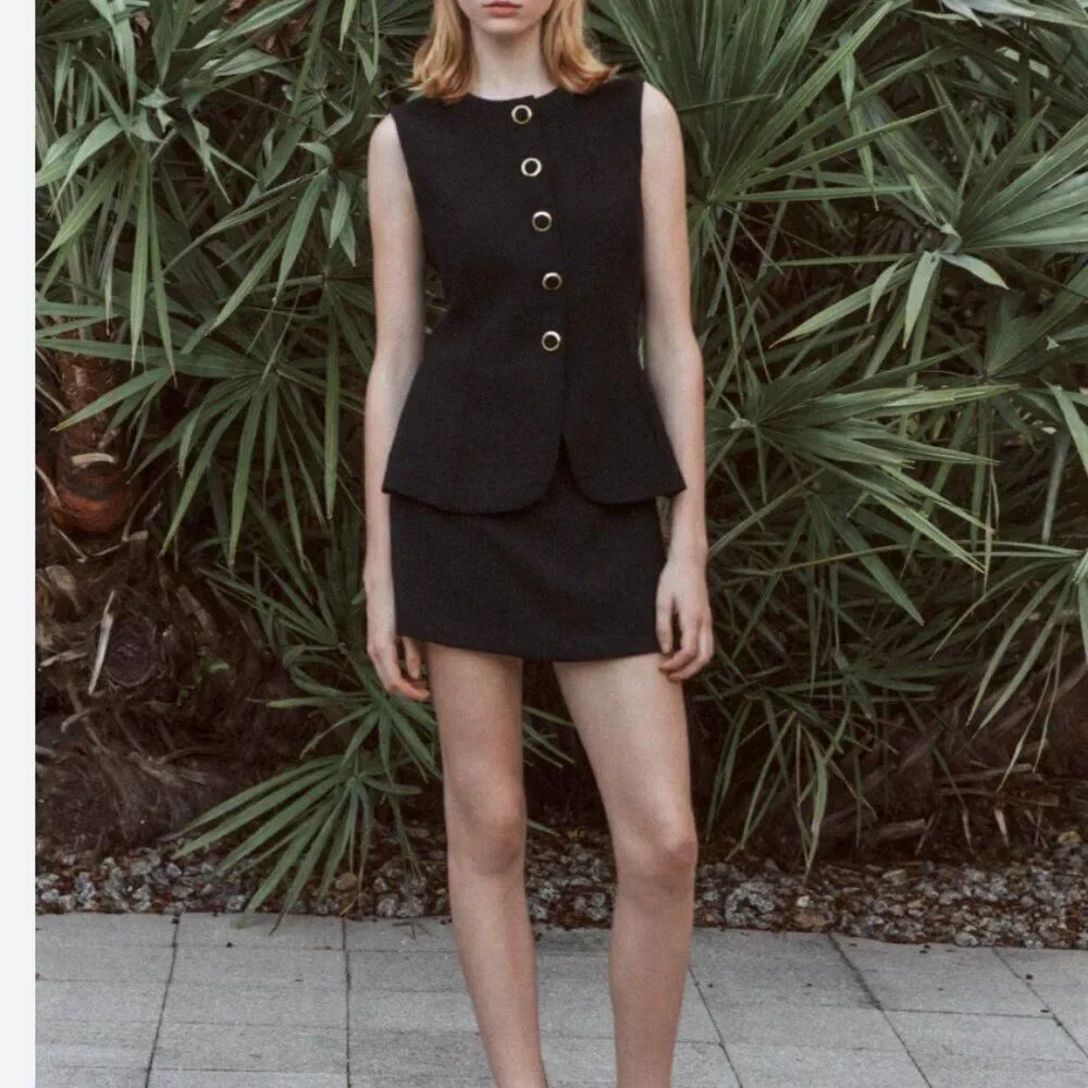 Zara Womens Black Waistcoat Playsuit Romper S Button Front 2157/029 NWT